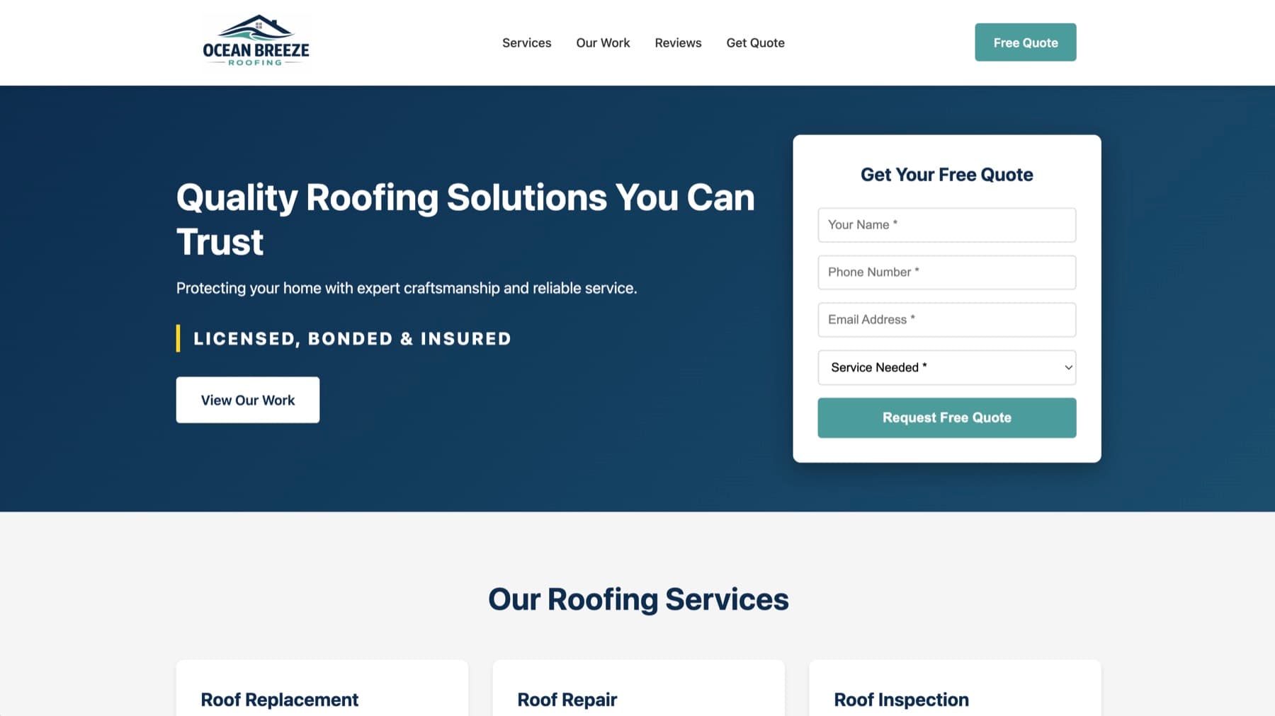 Ocean Breeze Roofing website